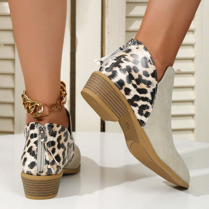 Deborah – Fashionable Leopard Print Boots with Pointed Heel and Back Zipper