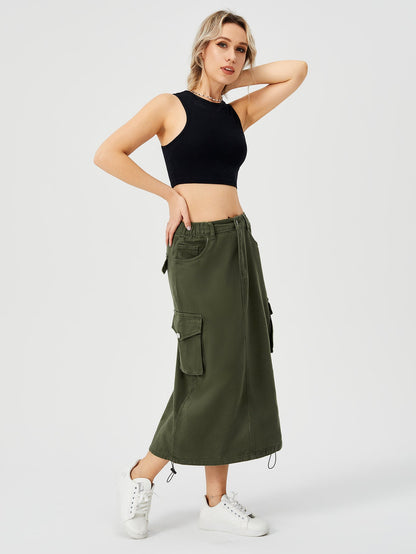 Sandra – Long Cargo Skirt with High Waist and Front Slit