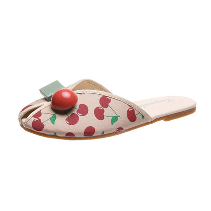 Natalie – Flat Women's Beach Slippers with Cherry Toe Cap