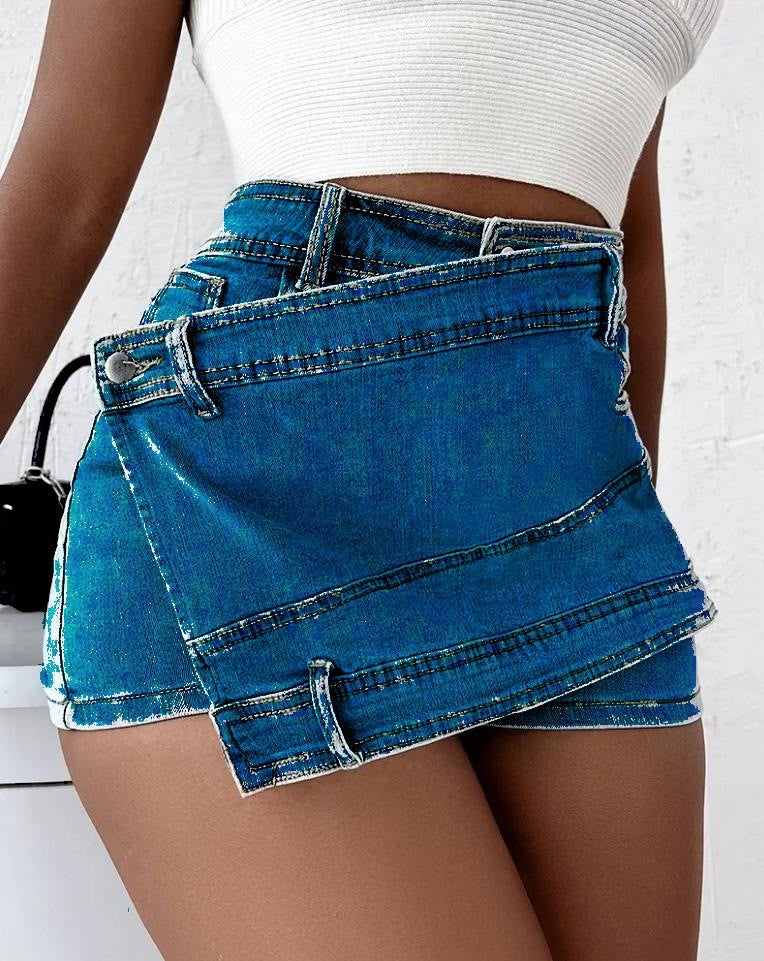 Michelle – Y2K Vintage Denim Shorts with Asymmetrical Hem