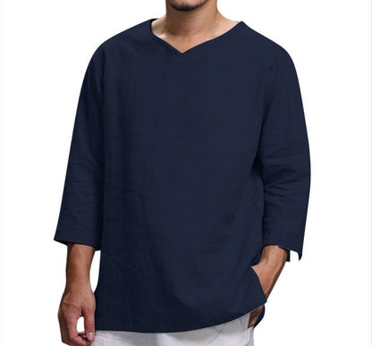 Colin – Casual Men's Shirt in Cotton and Linen with V-Neck