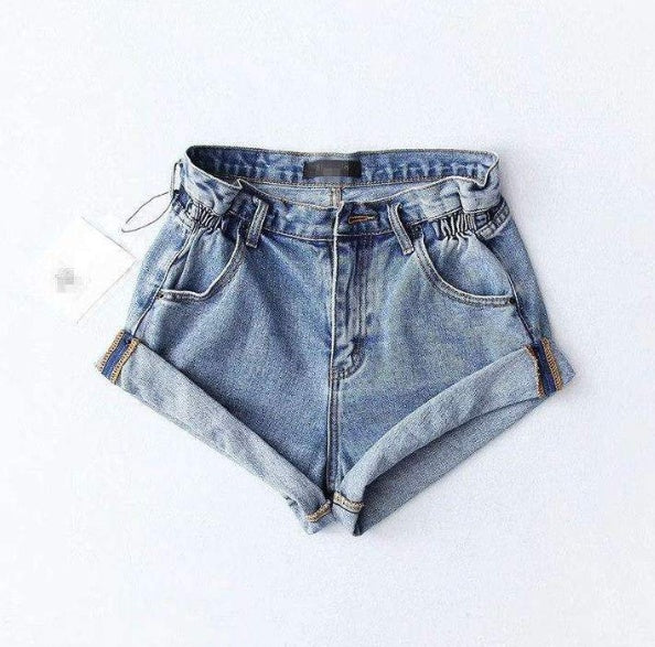 Brenda – High-Waisted Denim Shorts with Elastic Waist and Wide Leg