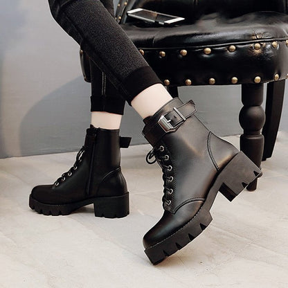 Melanie – Lace-Up Boots with Buckle and Thick Sole