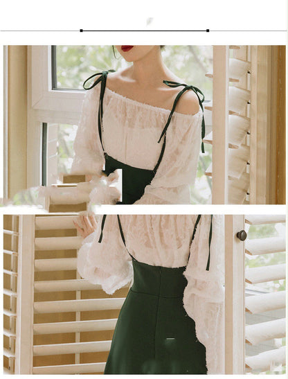 Sophie – Elegant Long Sleeve Top with Suspender Skirt