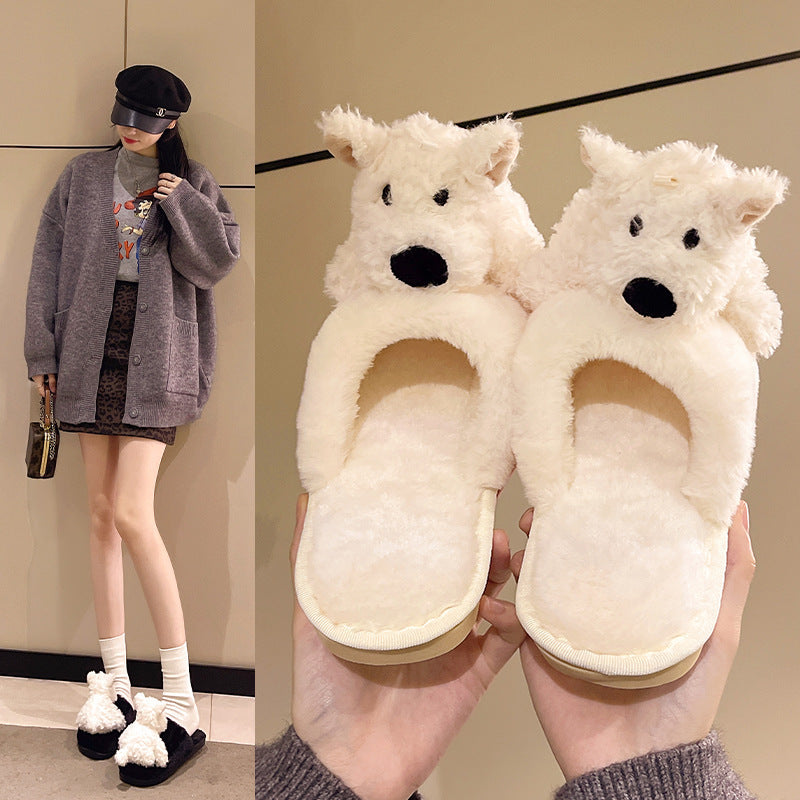 Mary – Fluffy Cotton Puppy Slippers for Women