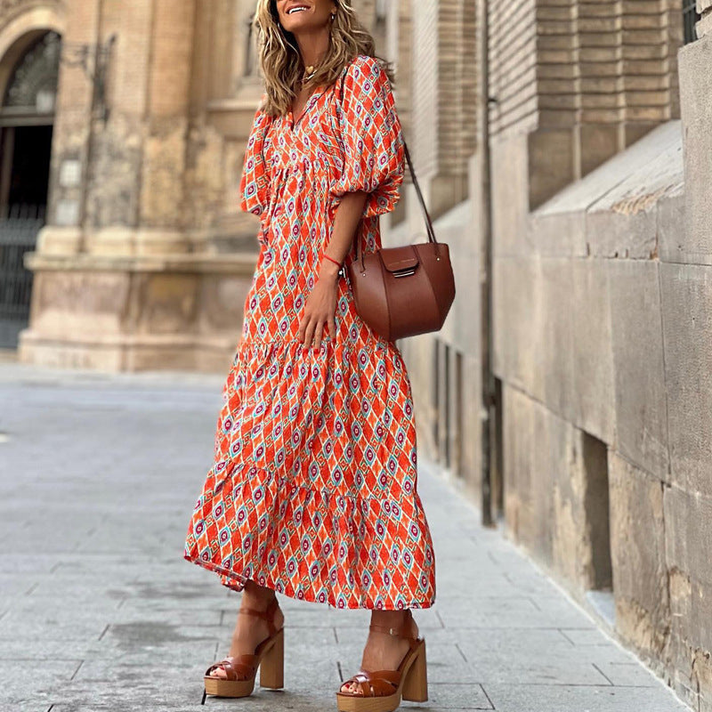 Joanne – Elegant Boho Dress with Vintage Print