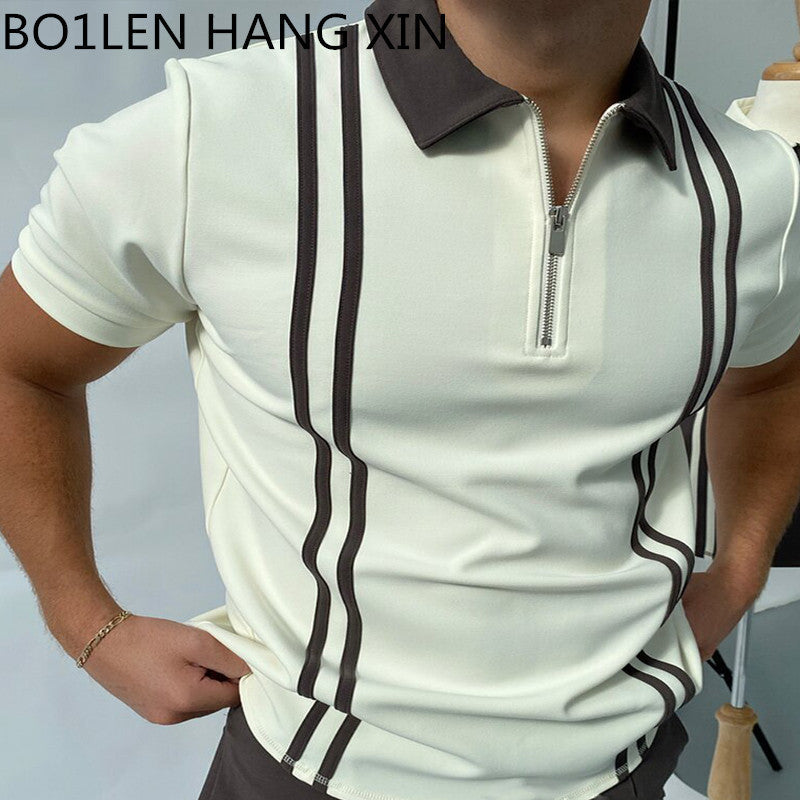 Aaron – Men's Polo Shirt with Zipper and Check Pattern