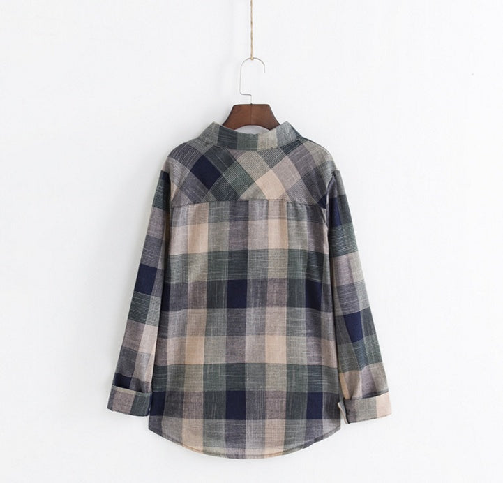 Hayley – Cotton Blouse with Long Sleeves and Check Pattern