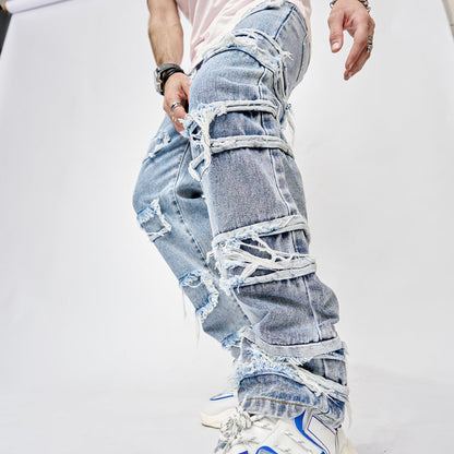 Clifford – Men's Hip-Hop Jeans with Patchwork and Straight Cut