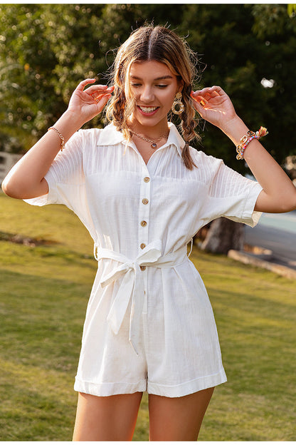 Wendy – Solid Short-Sleeve Jumpsuit with Collar