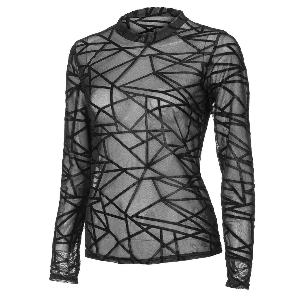 Claire – Elegant Women's Sheer Mesh Blouse with Long Sleeves