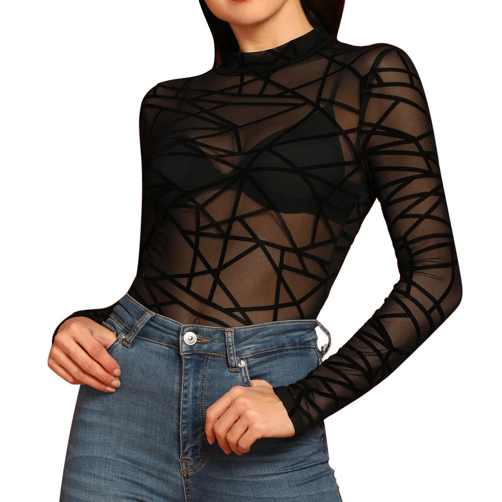 Claire – Elegant Women's Sheer Mesh Blouse with Long Sleeves