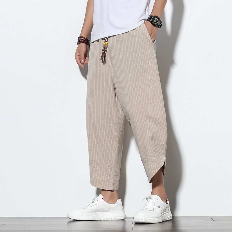 Benjamin – Striped Loose Harem Trousers in Premium Cotton and Linen