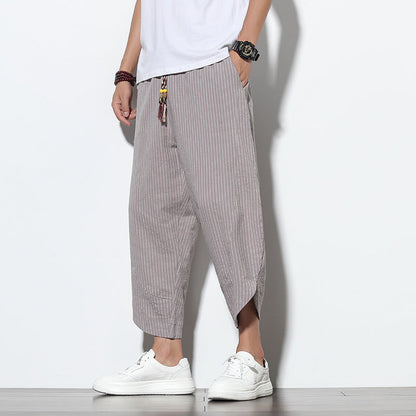 Benjamin – Striped Loose Harem Trousers in Premium Cotton and Linen