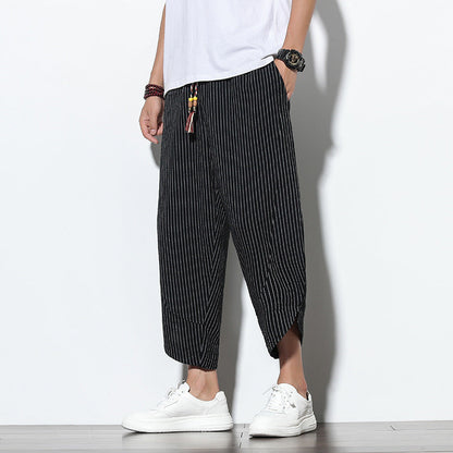 Benjamin – Striped Loose Harem Trousers in Premium Cotton and Linen