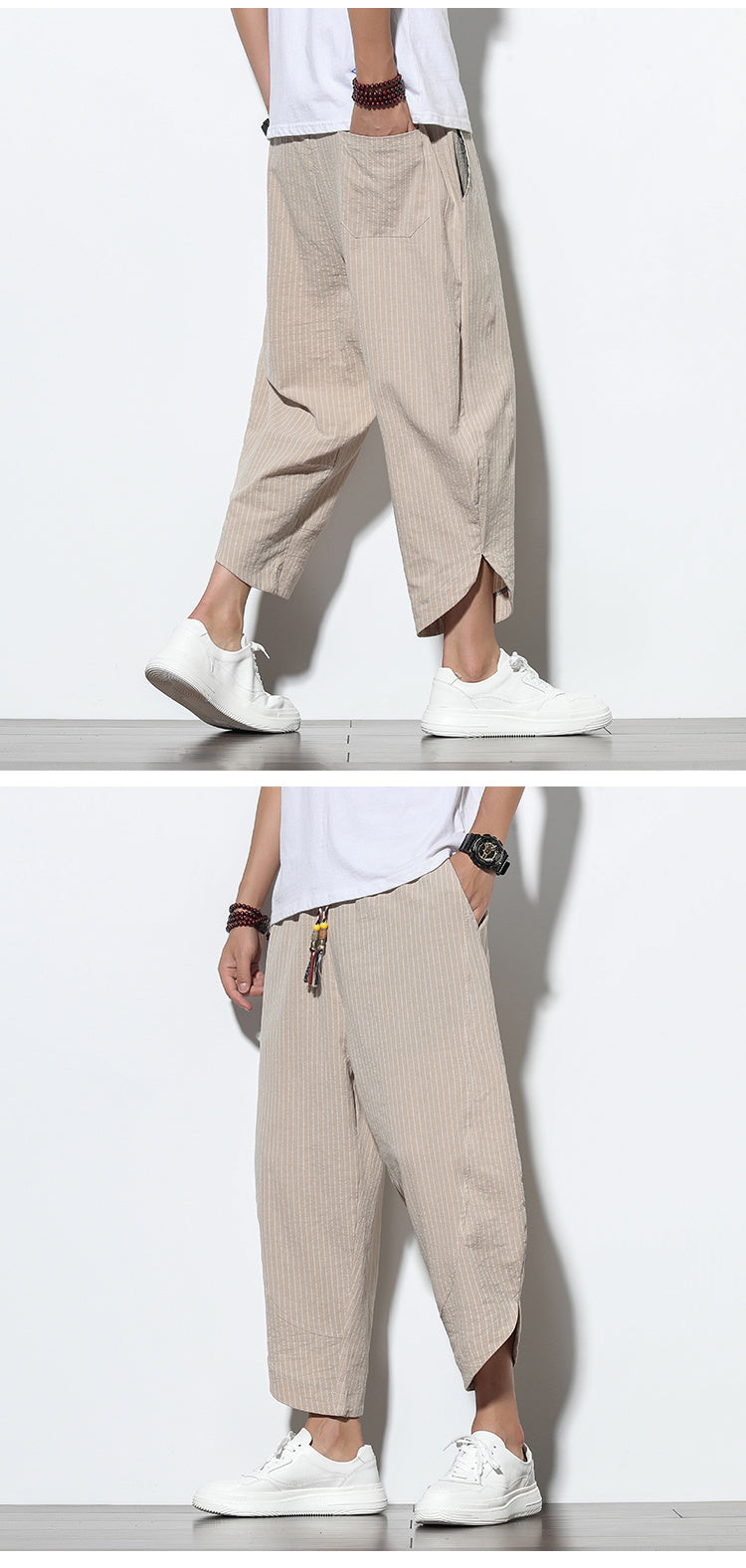 Benjamin – Striped Loose Harem Trousers in Premium Cotton and Linen