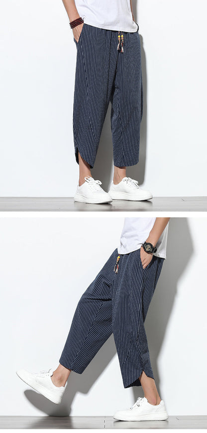 Benjamin – Striped Loose Harem Trousers in Premium Cotton and Linen