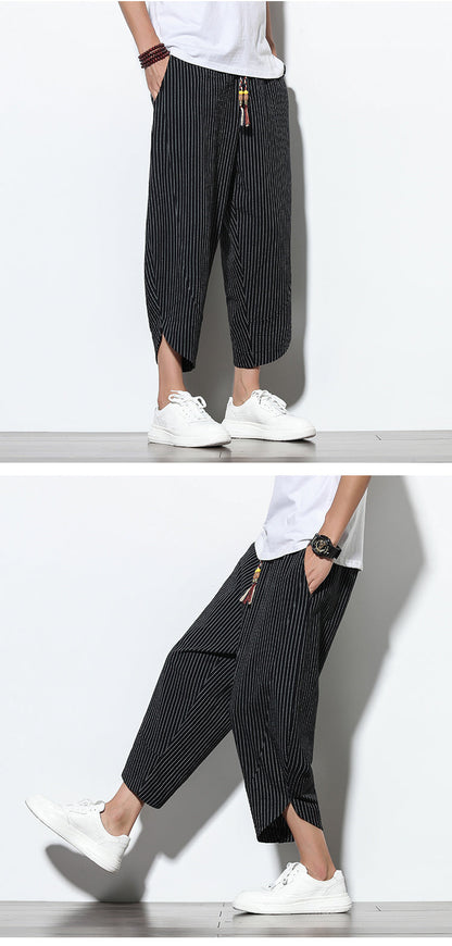 Benjamin – Striped Loose Harem Trousers in Premium Cotton and Linen