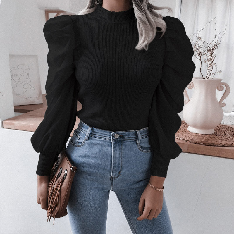 Audrey – Knit Top with Puff Sleeves