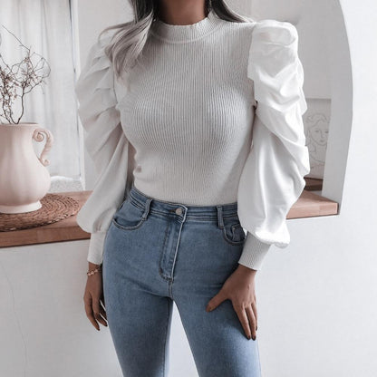 Audrey – Knit Top with Puff Sleeves