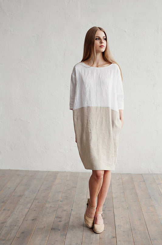 Mandy – Casual Cotton and Linen Dress with Round Neckline