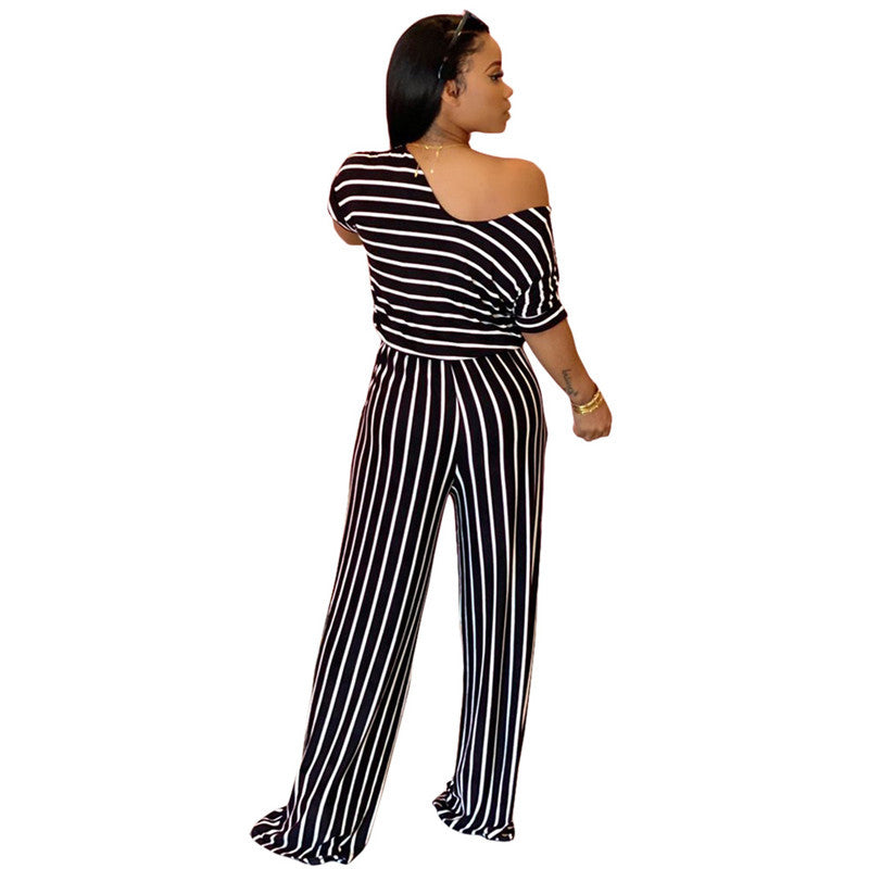 Rachel – Elegant Women's Jumpsuit with Stripe Pattern