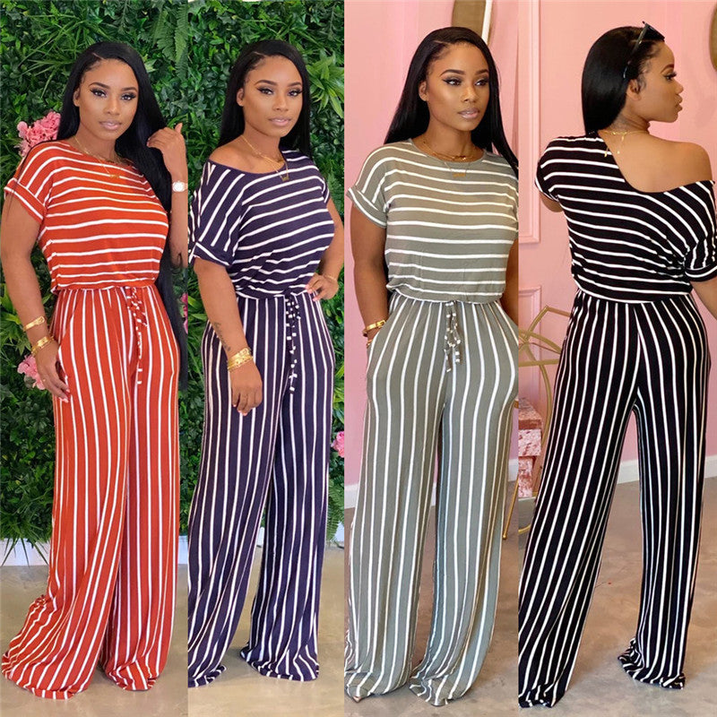 Rachel – Elegant Women's Jumpsuit with Stripe Pattern