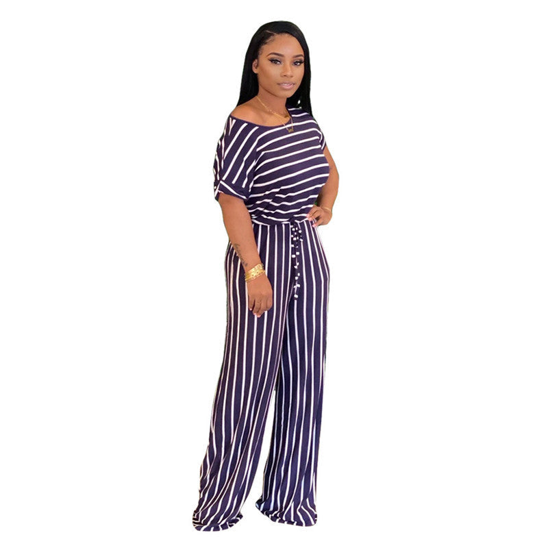 Rachel – Elegant Women's Jumpsuit with Stripe Pattern