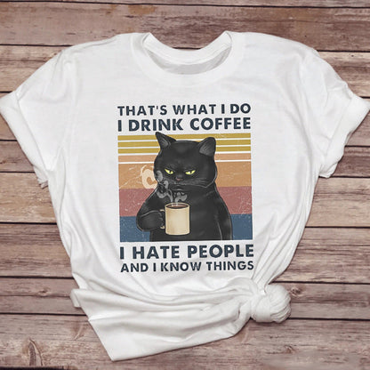 Marion – Fun Cat T-Shirt with Coffee Design