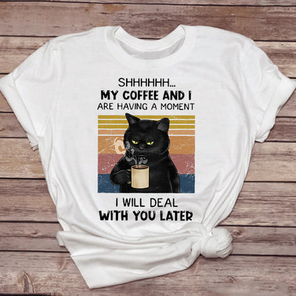 Marion – Fun Cat T-Shirt with Coffee Design