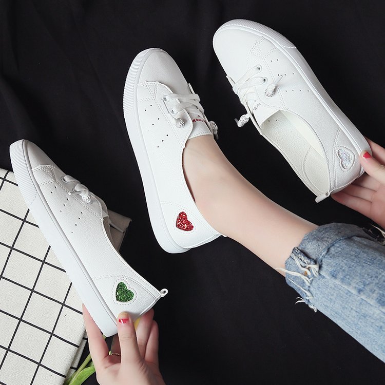 Mary – Fluffy Women's Sneakers with Heart Motif in White