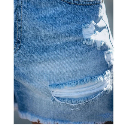 Michelle – Frayed Denim Shorts with Distressed Seams for Women