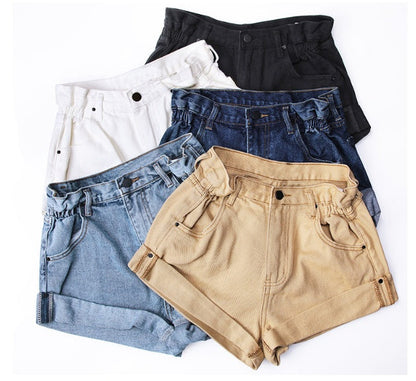 Brenda – High-Waisted Denim Shorts with Elastic Waist and Wide Leg