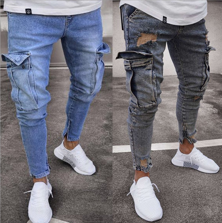 Terry – Men's Cargo Jeans with Distressed Denim