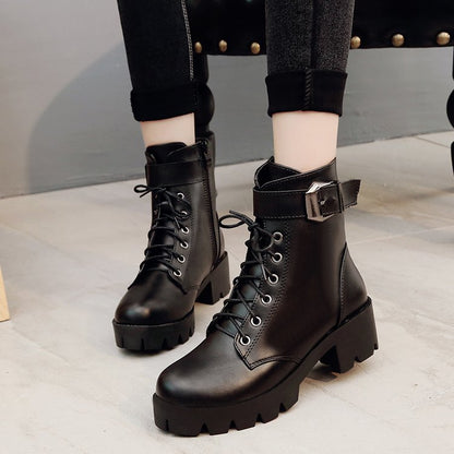 Melanie – Lace-Up Boots with Buckle and Thick Sole