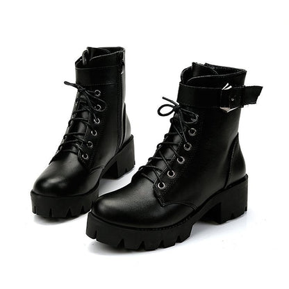 Melanie – Lace-Up Boots with Buckle and Thick Sole