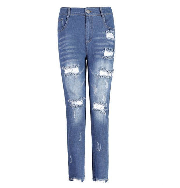 Rachael – Women's Jeans with Cutout Hem and Mid Waist