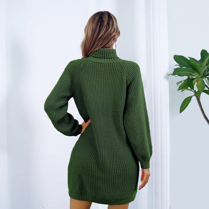 Sarah – Long Turtleneck Sweater Dress with Button Design