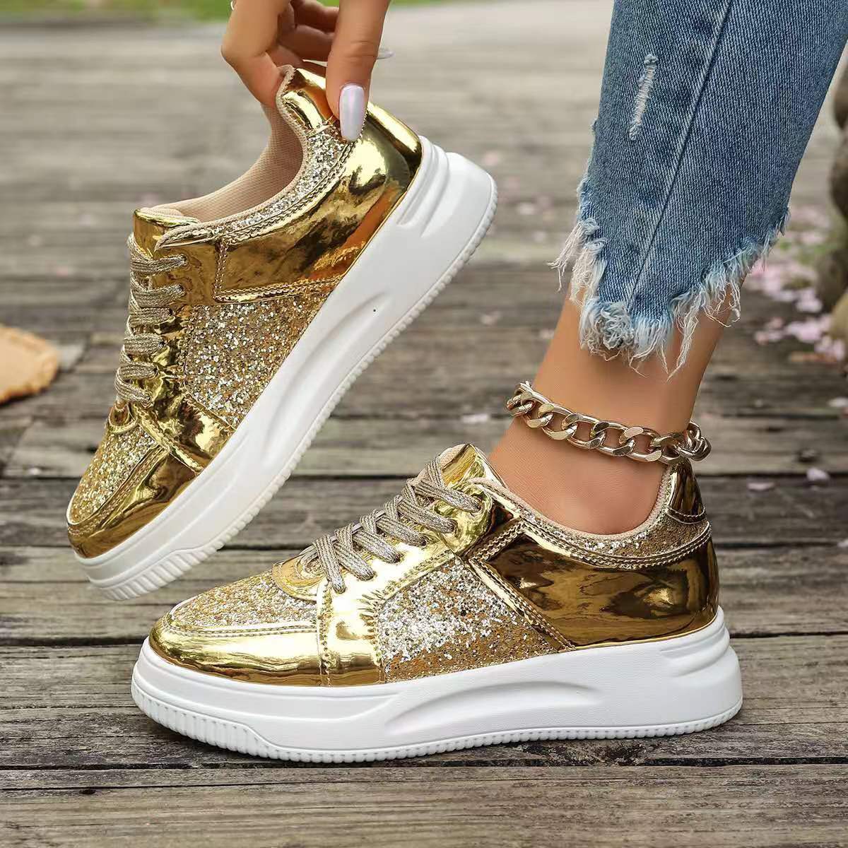 Tara – Sequin Lace-Up Sneakers with Non-Slip Sole