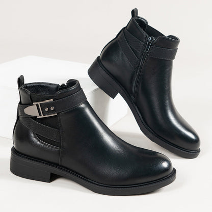 Samantha – Black Women's Chelsea Boots with Side Zipper and Buckle