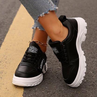 Sophia – Lace-Up Sneakers with Side Zipper and Thick Sole