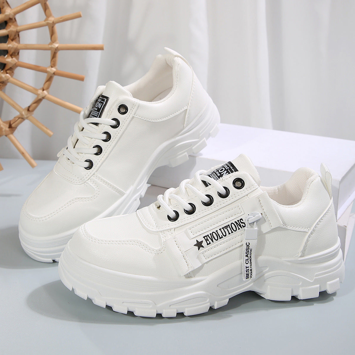 Sophia – Lace-Up Sneakers with Side Zipper and Thick Sole