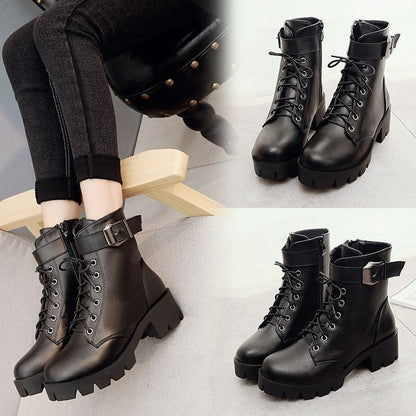 Melanie – Lace-Up Boots with Buckle and Thick Sole