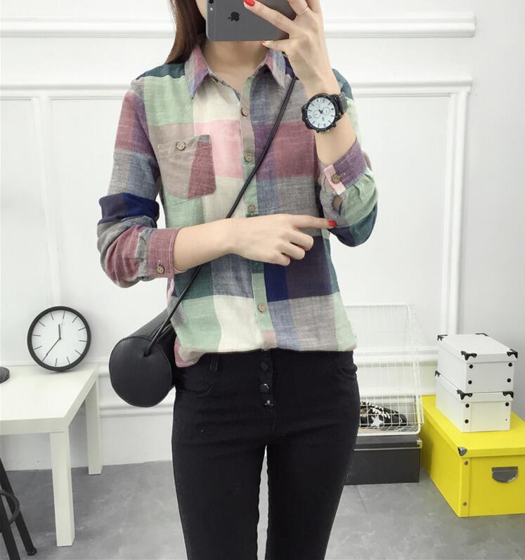 Lily – Vintage Plaid Blouse in Linen and Cotton with Long Sleeves