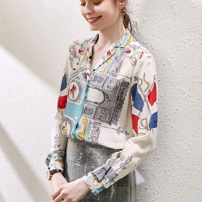 Julia – Retro Print Chiffon Blouse