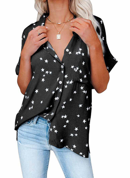 Heather – Short T-Shirt with Star Pattern and V-Neck