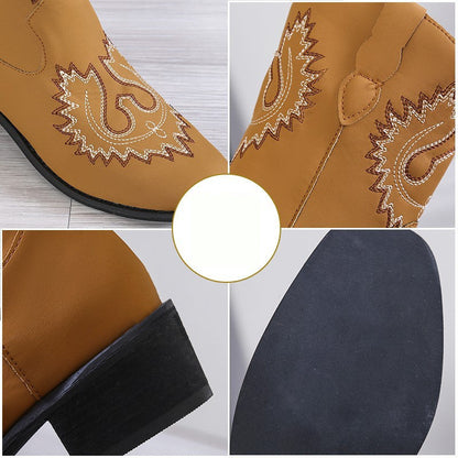 Natasha – Embroidered Western Boots with Chunky Heel