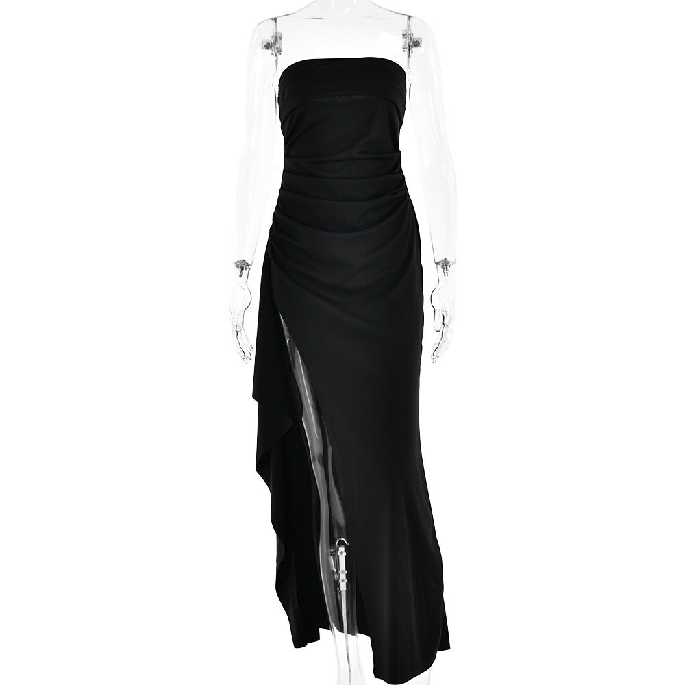 Gabrielle – Strapless Maxi Dress with Slit and Pleats