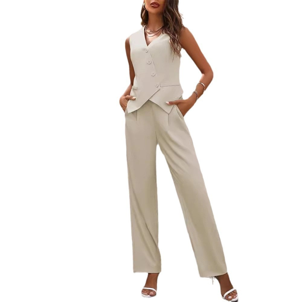 Jade – Summer Suit with Buttons and Straight Pants for Women