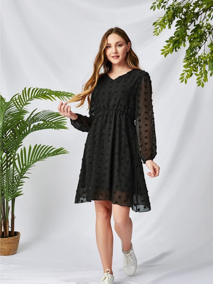 Samantha – Flowing Chiffon Long Sleeve V-Neck Sweet Tunic Dress